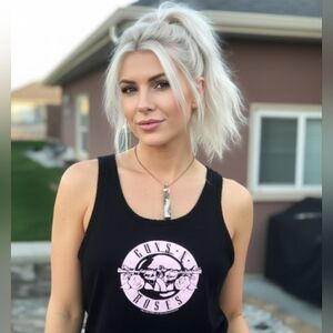 Vtg Y2K Bravado blk pink Guns n Roses graphic safety pin ribbed punk tank top L